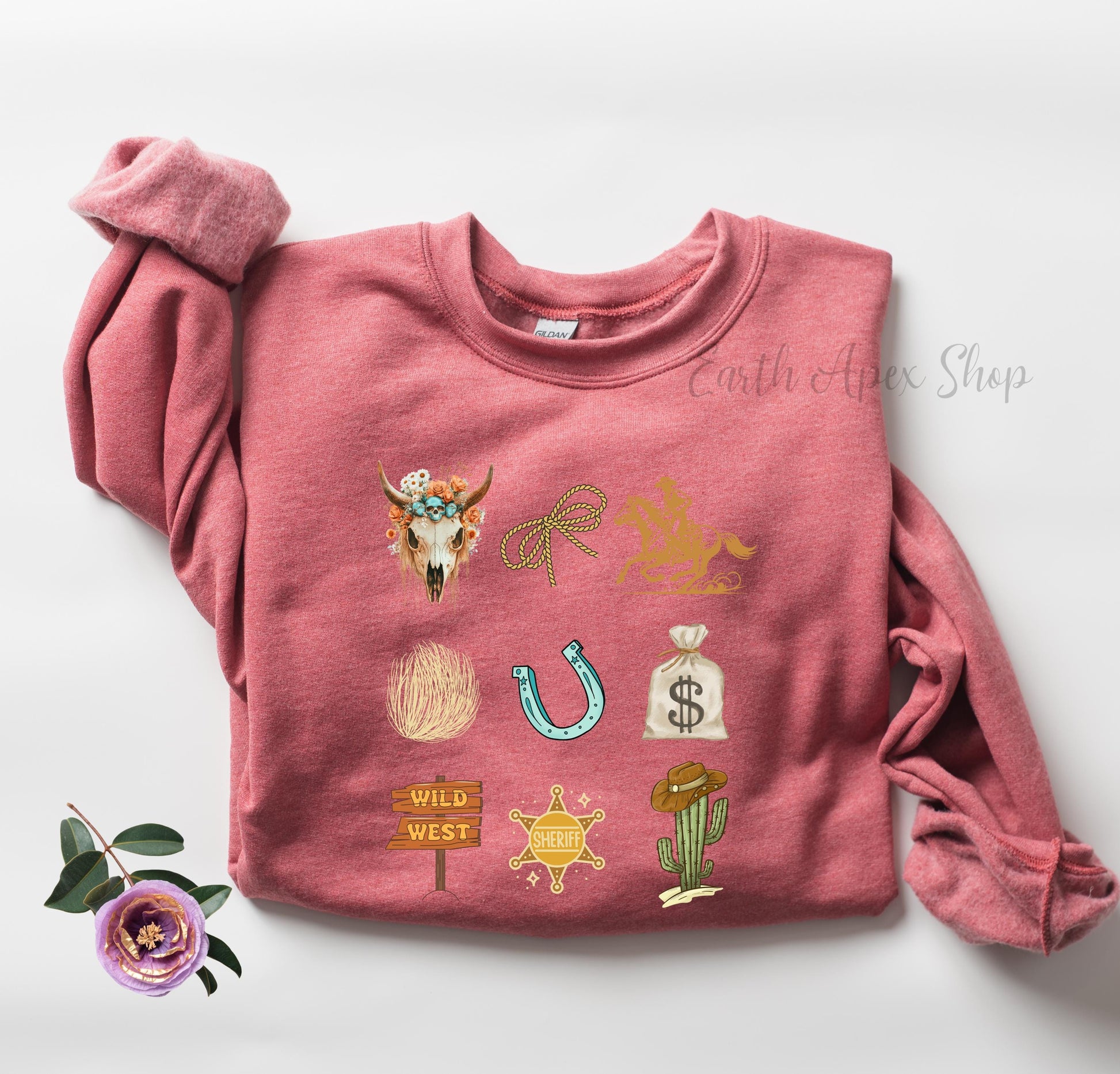 Western Sweatshirt: Boho Soul Cowboy Crewneck, Sheriff Badge Design