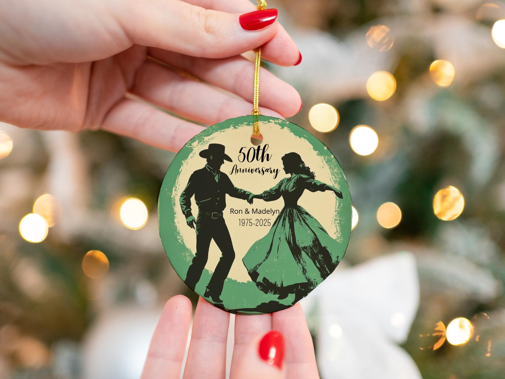 Western Couple Anniversary Ornament: Rustic Country Keepsake for Parents, Personalized