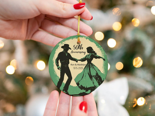 Western Couple Anniversary Ornament: Rustic Country Keepsake for Parents, Personalized