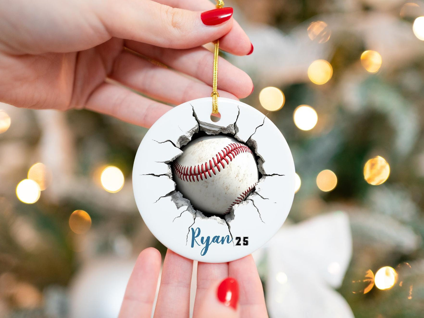 Personalized Baseball Ornament: Custom Sports Keepsake, 3D Cracked Wall Team Player Gift