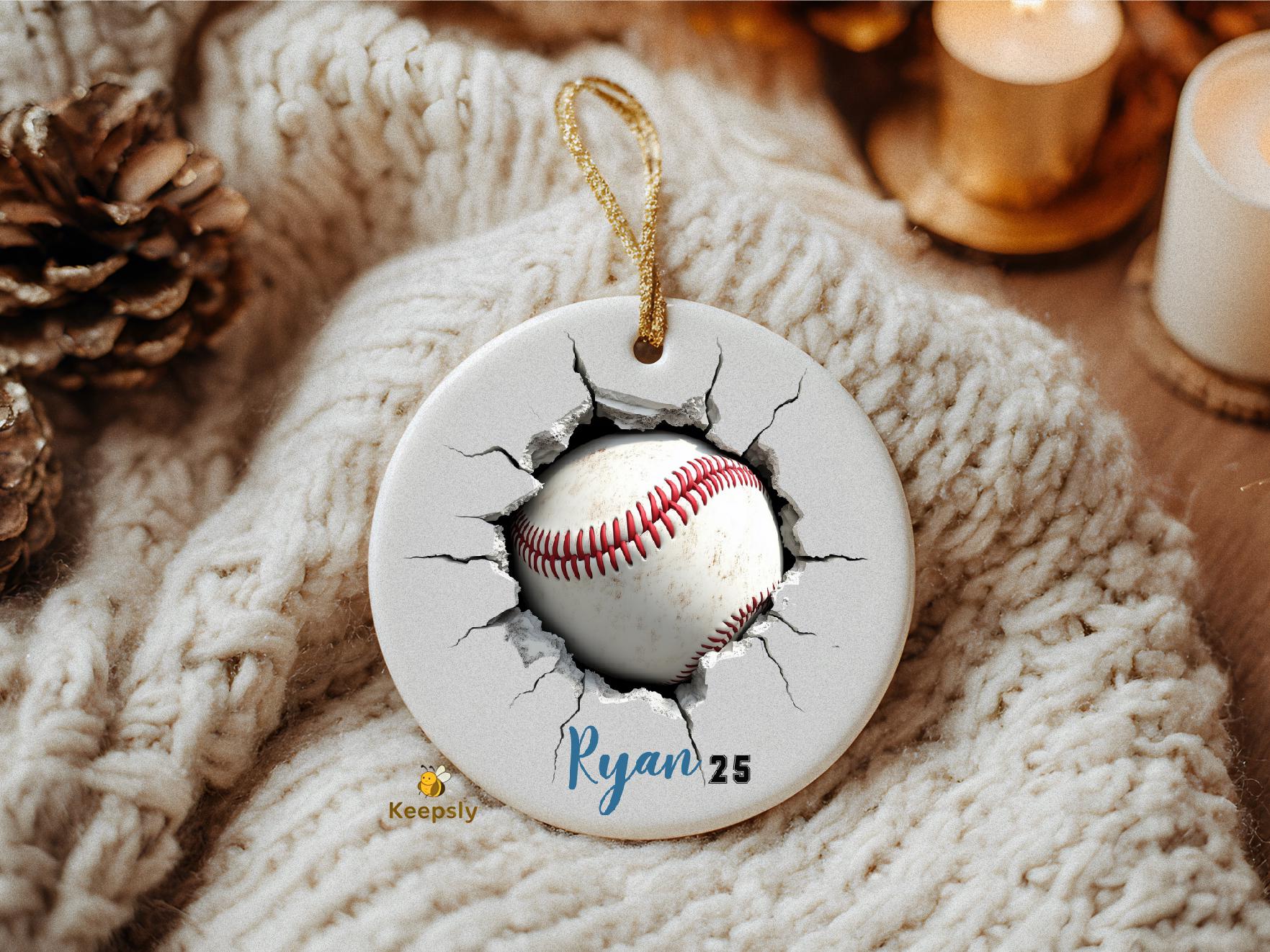 Personalized Baseball Ornament: Custom Sports Keepsake, 3D Cracked Wall Team Player Gift