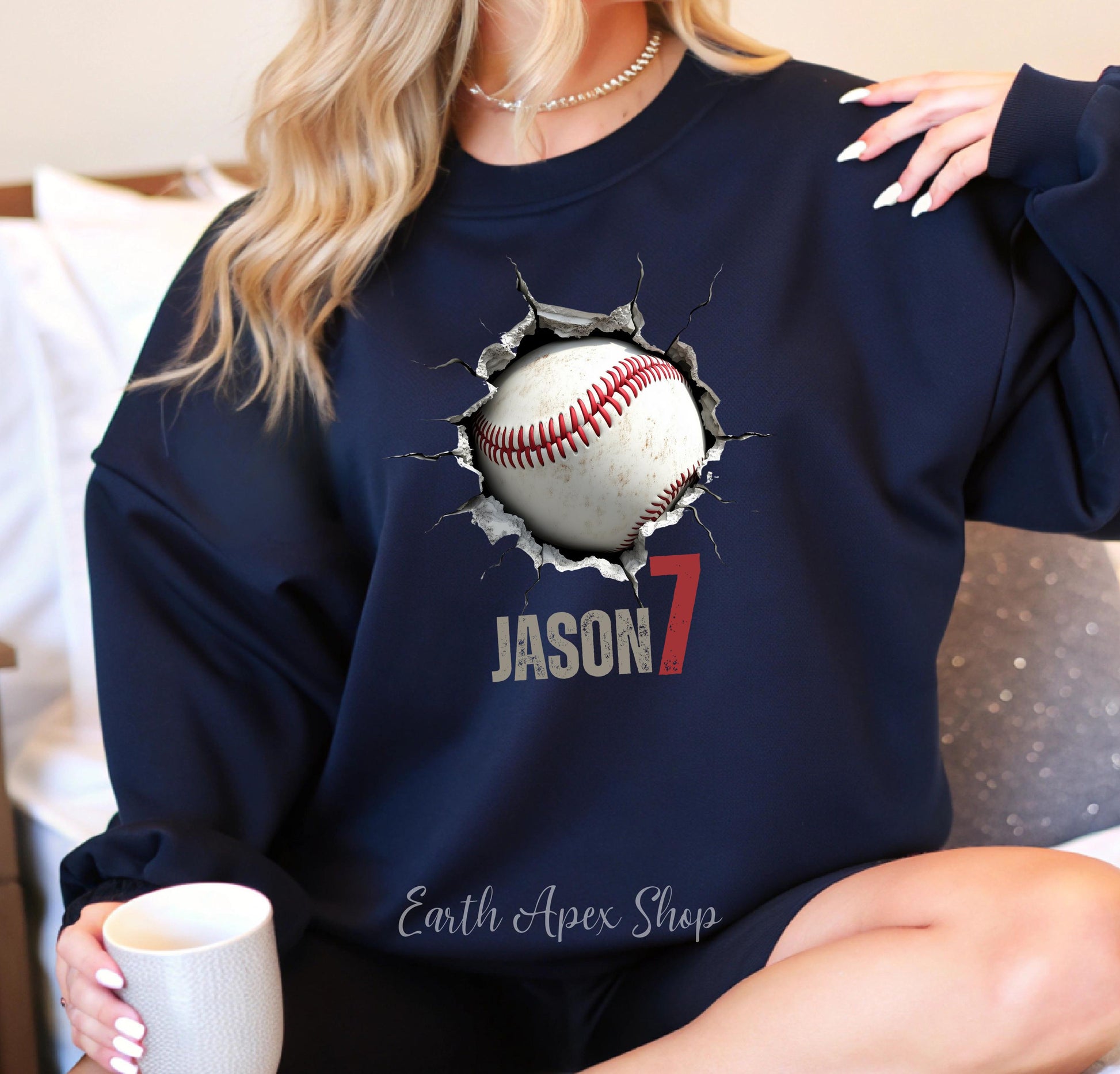 Custom Baseball Sweatshirt: Personalized Name & Number 3D Cracked Ball Design Sports Team Gift, Baseball Mom Shirt, Player Apparel,