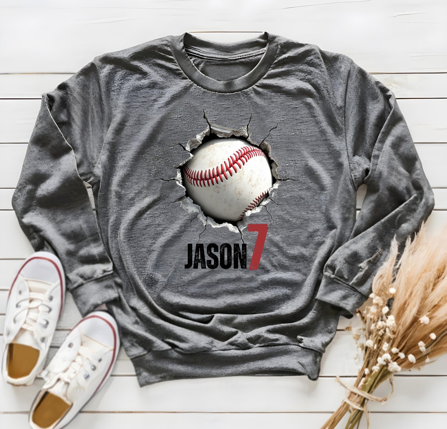 Custom Baseball Sweatshirt: Personalized Name & Number 3D Cracked Ball Design Sports Team Gift, Baseball Mom Shirt, Player Apparel,