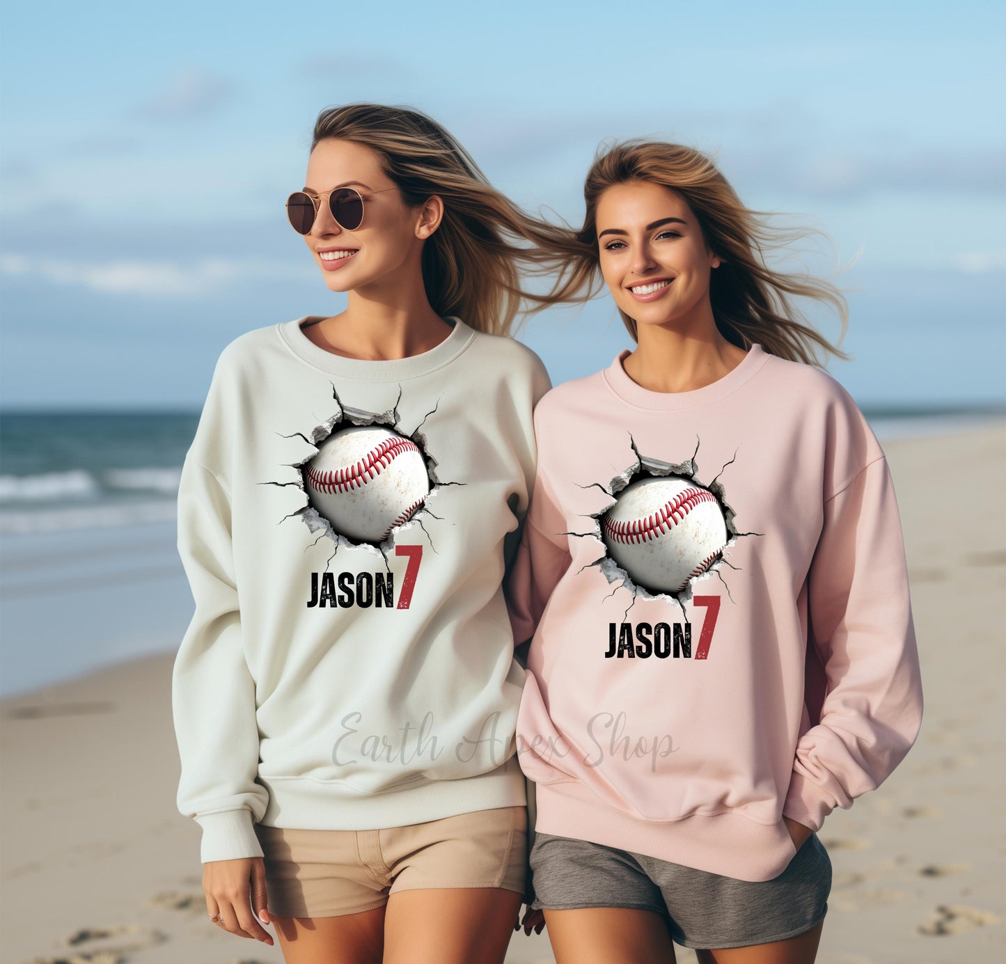 Custom Baseball Sweatshirt: Personalized Name & Number 3D Cracked Ball Design Sports Team Gift, Baseball Mom Shirt, Player Apparel,