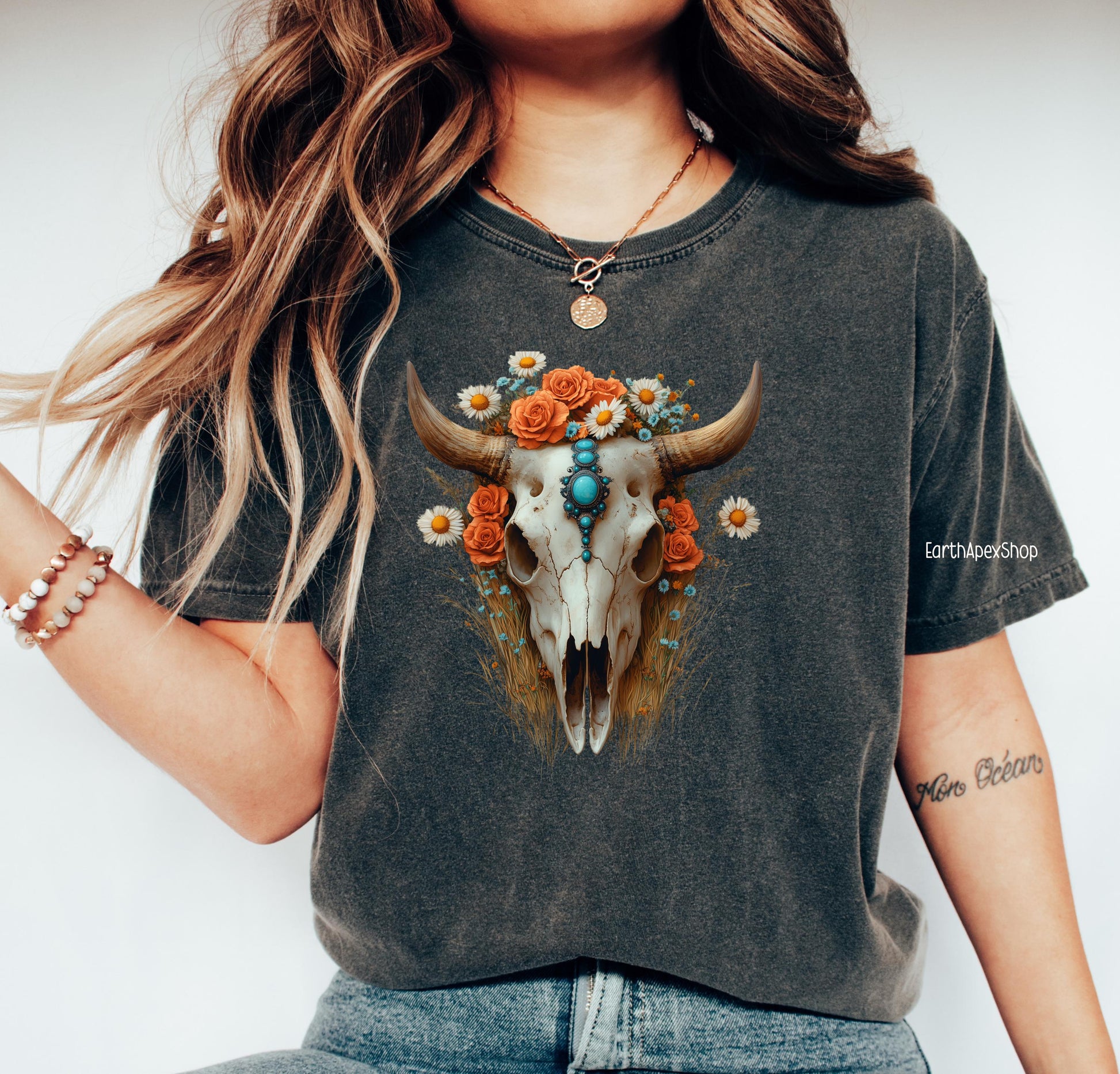 Boho Western Floral Skull Wall Art: Rustic Southwestern Decor (PDF, SVG)