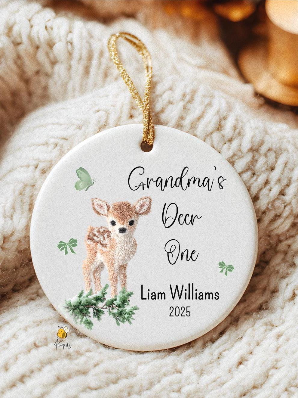 Grandma’s Deer One Ornament • Personalized Fawn Ornament • Custom Grandparent Gift