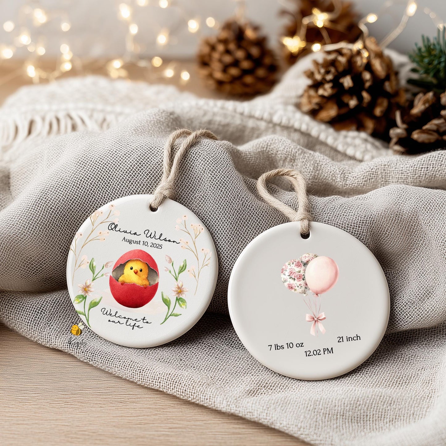Personalized Newborn Ornament • Baby Girl Birth Stats Keepsake