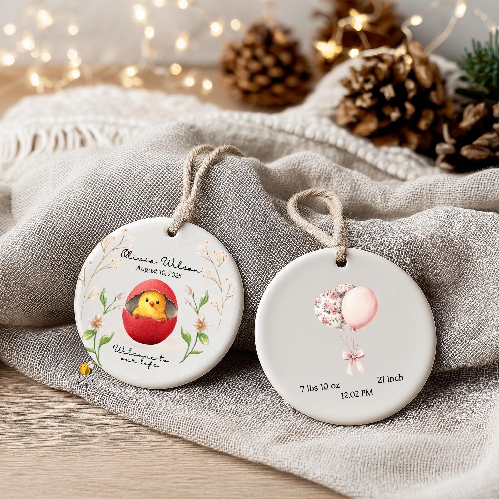 Personalized Newborn Ornament • Baby Girl Birth Stats Keepsake