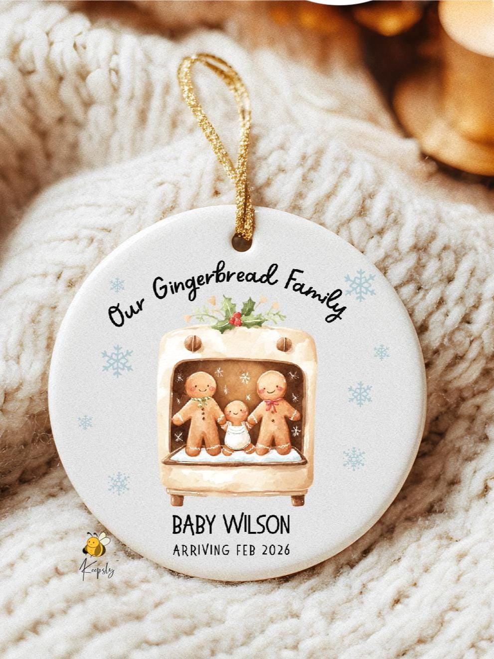 Winter Pregnancy Reveal Ornament • Gingerbread Family Expecting Keepsake • Baby Announcement Ornament Baking Something Sweet