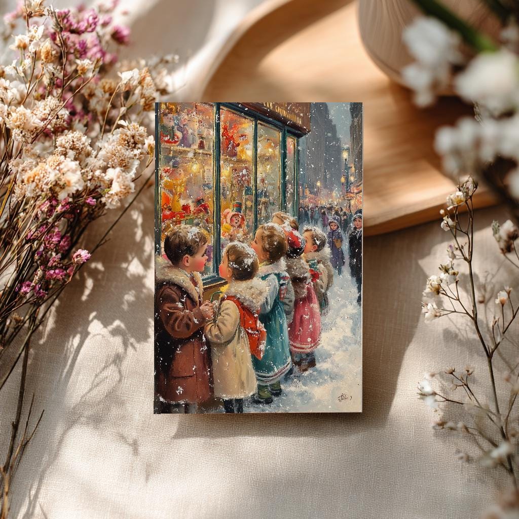 Vintage Winter Greeting Card Set • Retro Snow Scene Postcard, 1940s Style