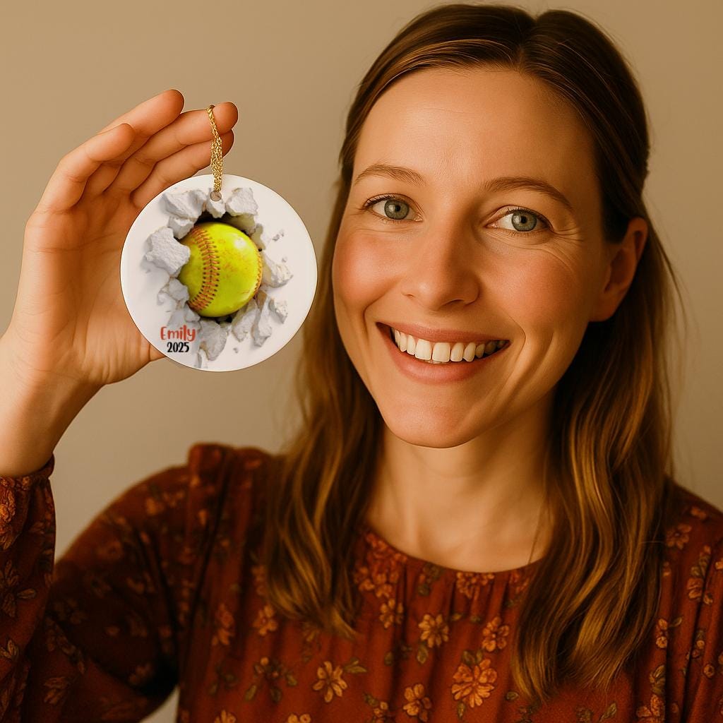 Personalized Softball Ornament • Custom Softball Player Team Gift Keepsake