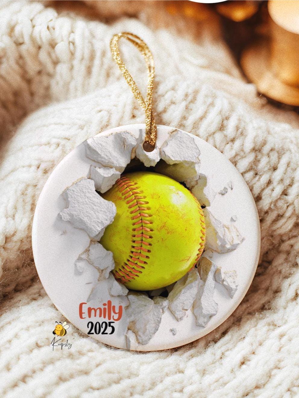 Personalized Softball Ornament • Custom Softball Player Team Gift Keepsake