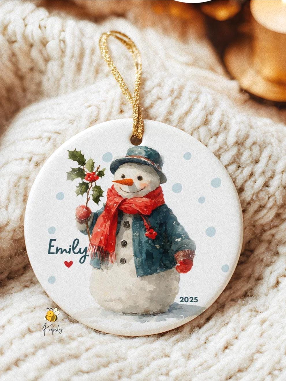 Personalized Snowman Ornament • Watercolor Kids Ornament