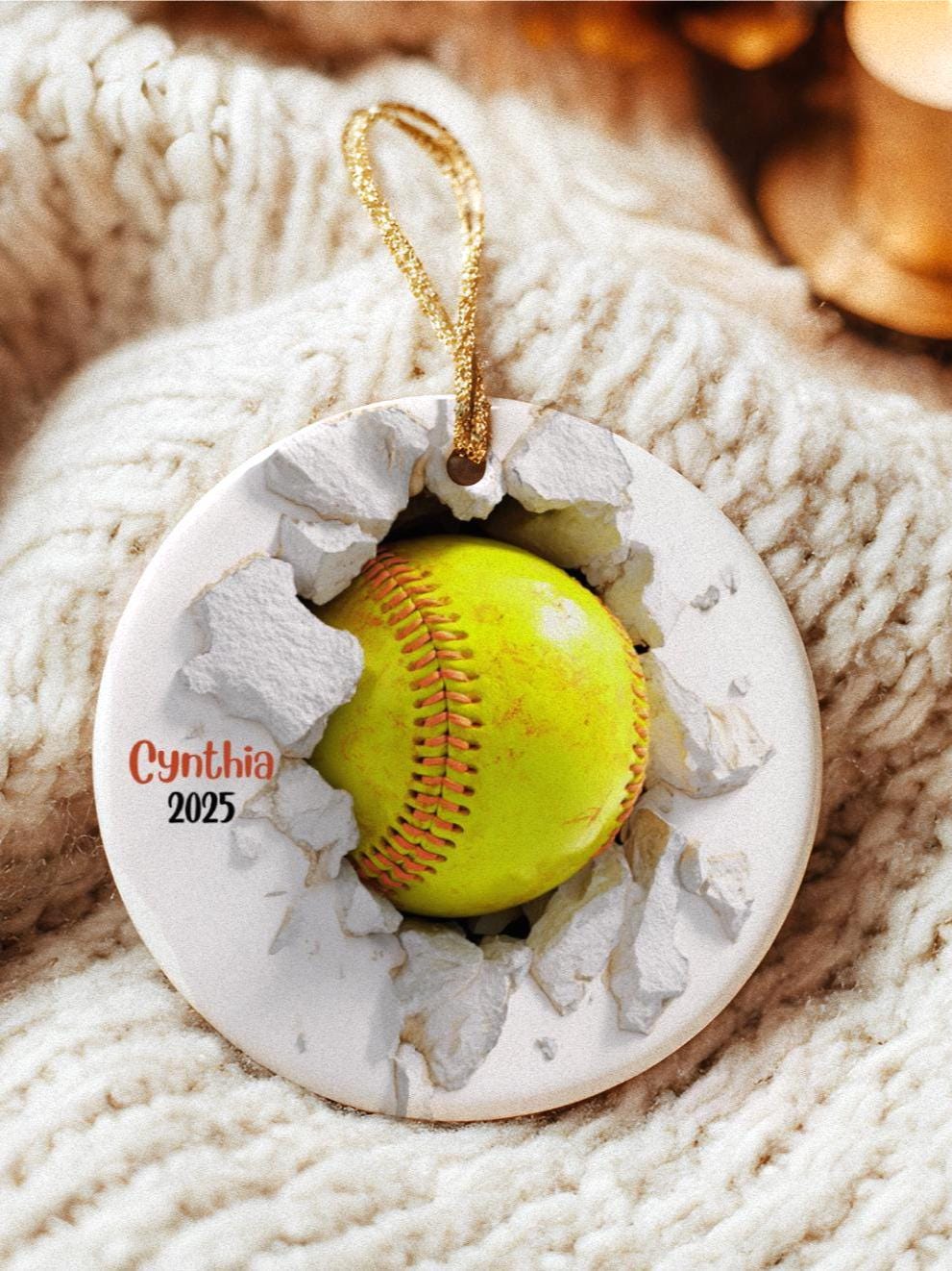 Personalized Softball Ornament • Custom Softball Player Team Gift Keepsake