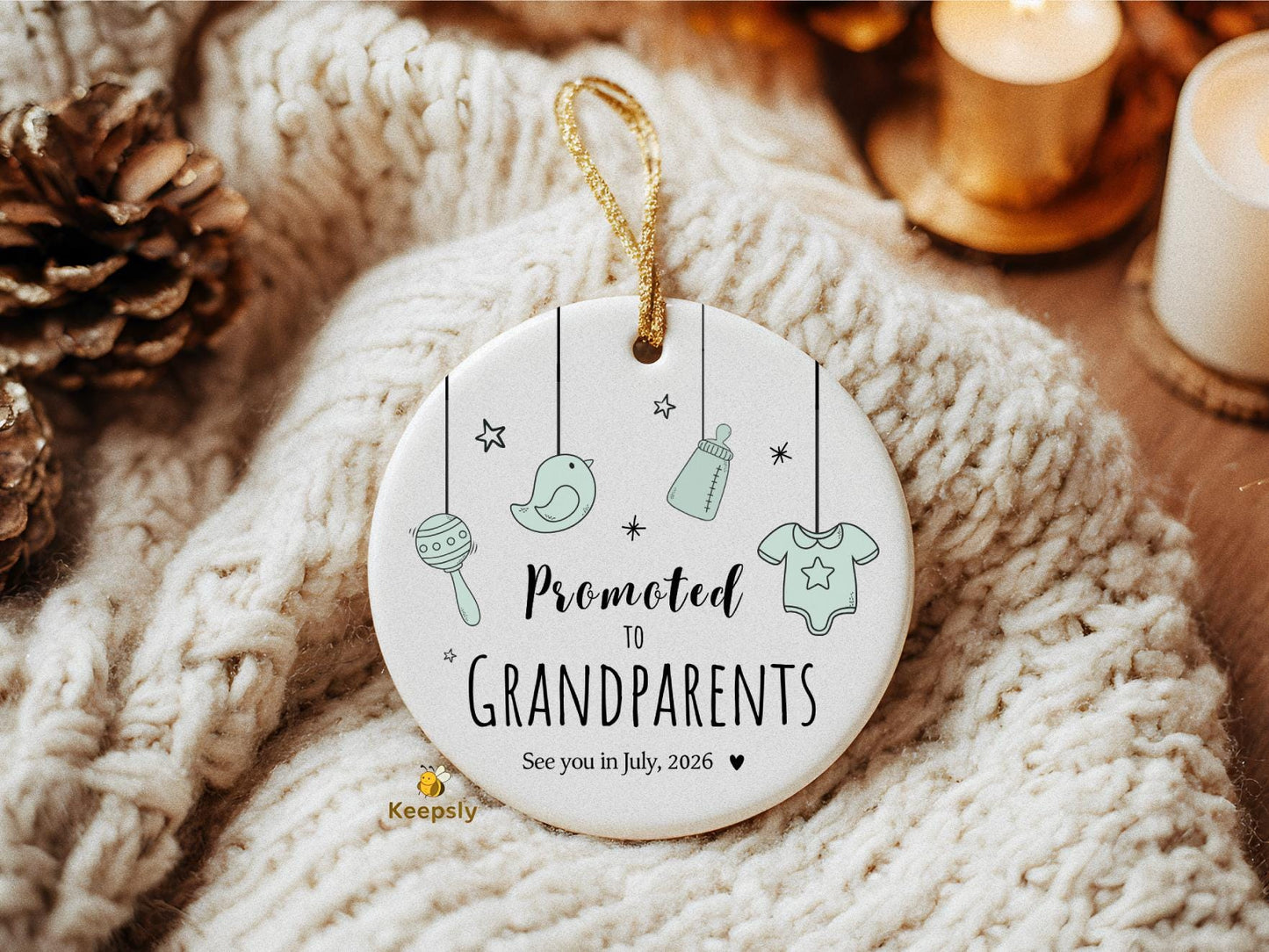 Promoted to Grandparent Ornament Reveal to Grandma Boy or Girl Baby Announcement Keepsake