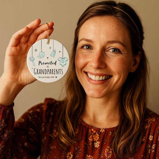 Promoted to Grandparent Ornament Reveal to Grandma Boy or Girl Baby Announcement Keepsake