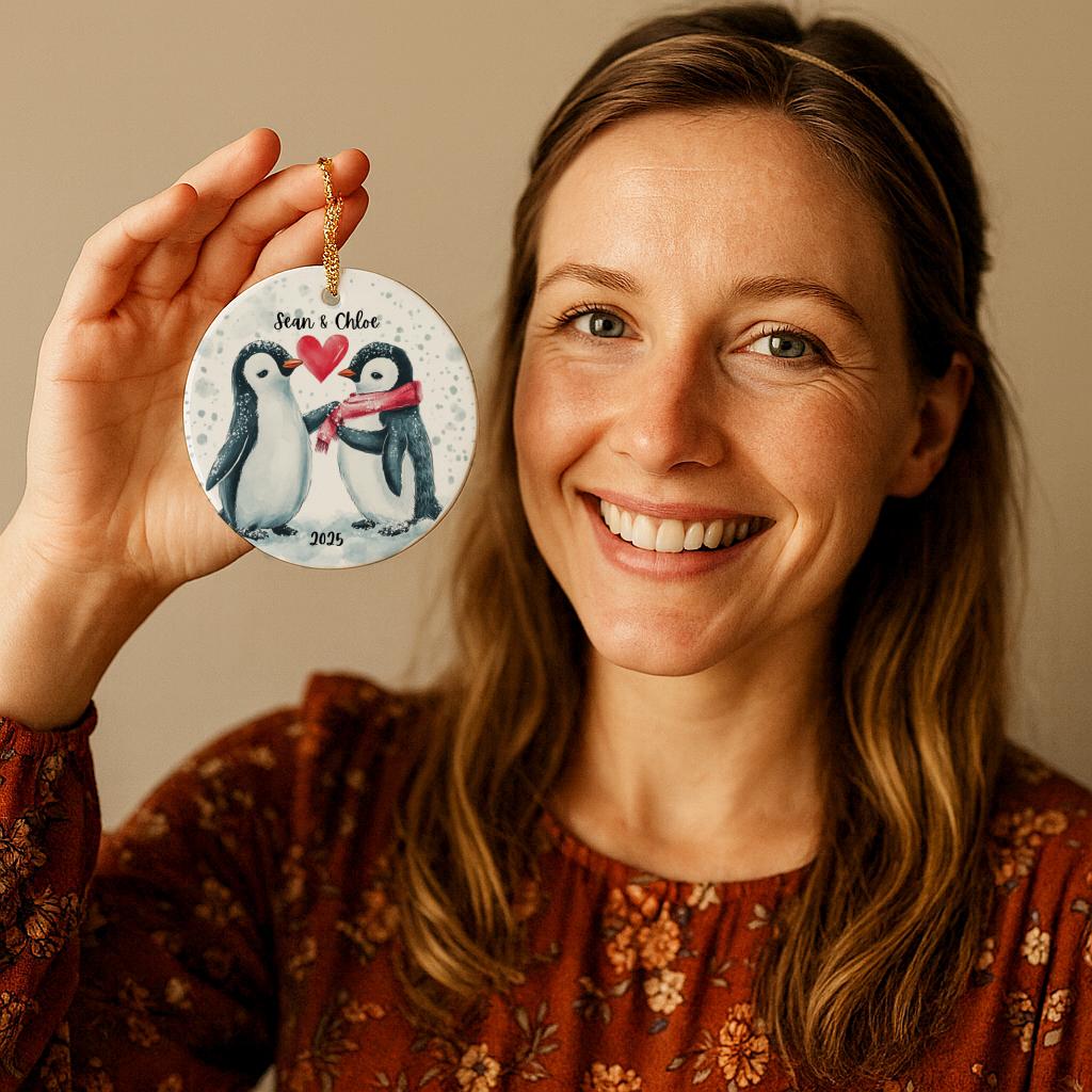 Personalized Penguin Couple Ornament: Winter Love Keepsake