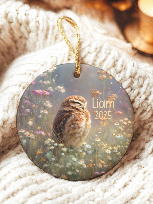 Owl Ornament Personalized Keepsake: Rustic Woodland Cottagecore Decor
