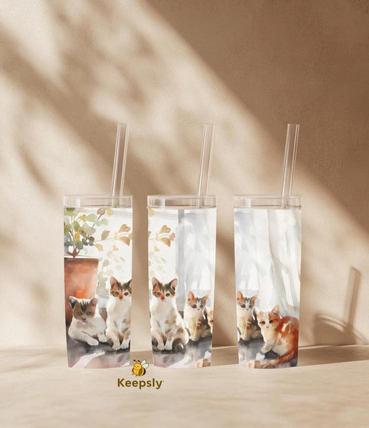 Watercolor Cat Tumbler Wrap, 20oz Skinny Sublimation Design Digital Download Kittens