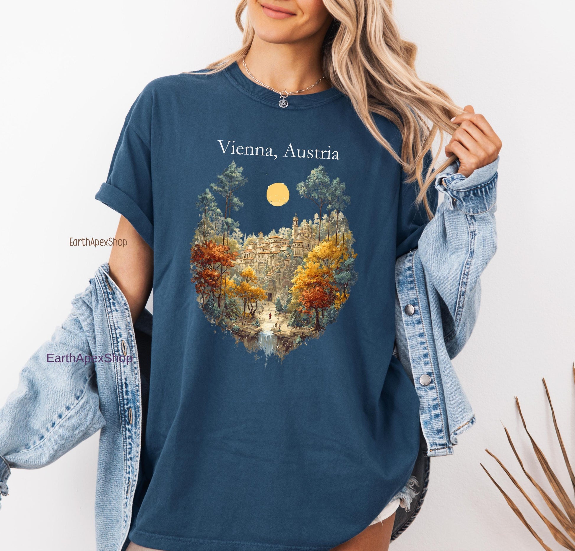 Vienna Austria Vintage Art Shirt Retro Travel Tee, City Skyline Souvenir Comfort Colors Tee