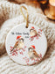 Winter Berry Sparrow Family of Three Ornament • Custom Name Keepsake • Baby Shower Gift