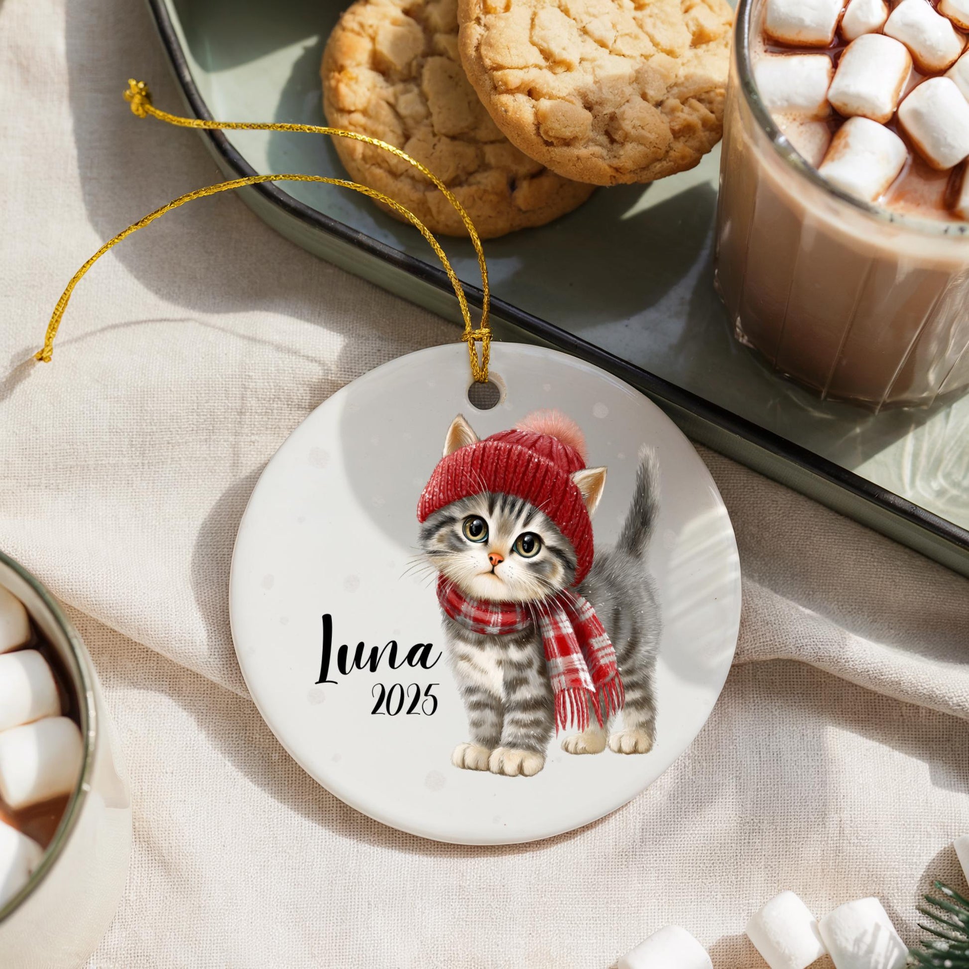 Winter Cat Ornament • Personalized Kitten Keepsake • Remembrance Gift
