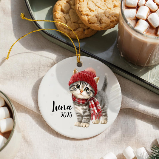 Winter Cat Ornament • Personalized Kitten Keepsake • Remembrance Gift
