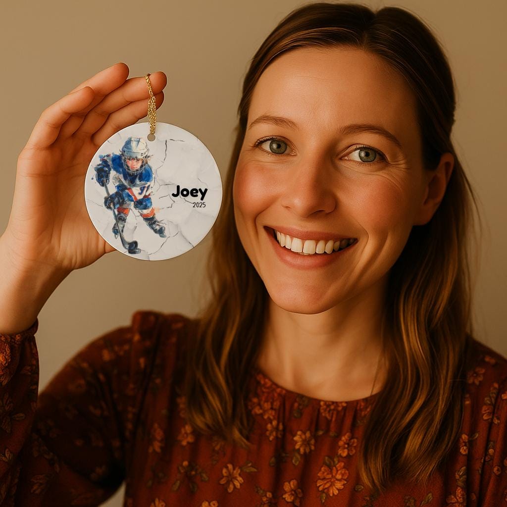 Hockey Ornament • Personalized Kids Player Keepsake • Custom Name & Number • Team Gift • Coach Appreciation Ornament