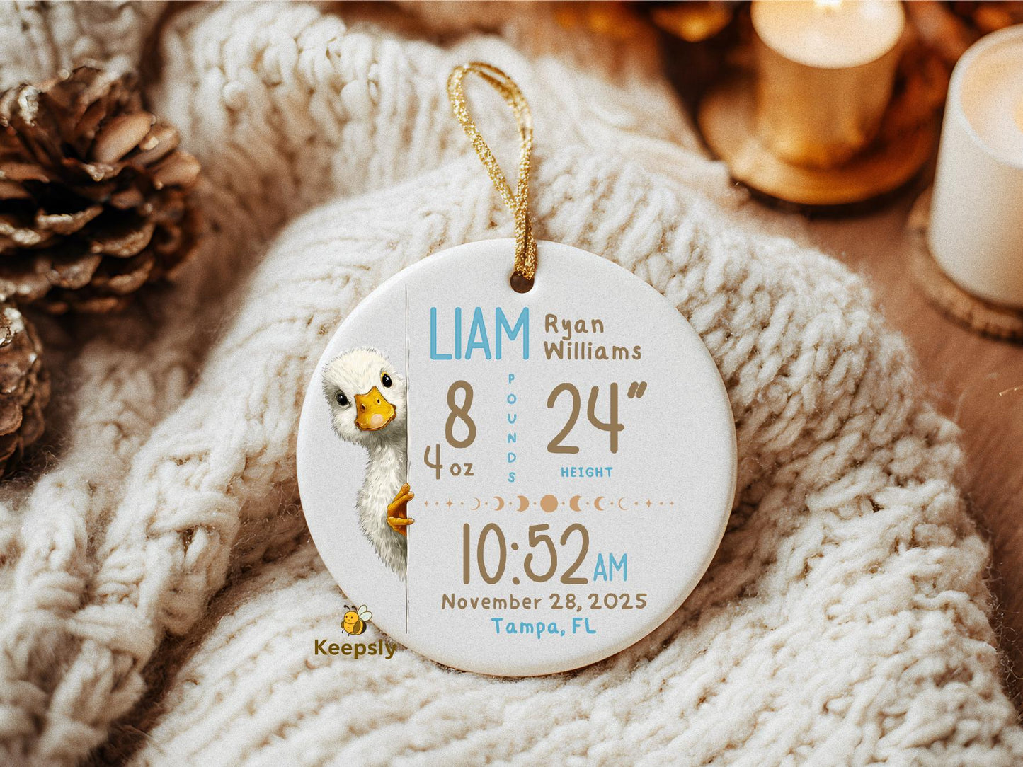Peekaboo Birth Stats Ornament • Personalized Newborn Gift • Custom Baby Name Keepsake • Nursery Decor
