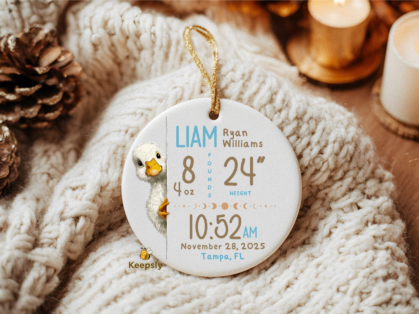 Peekaboo Birth Stats Ornament • Personalized Newborn Gift • Custom Baby Name Keepsake • Nursery Decor