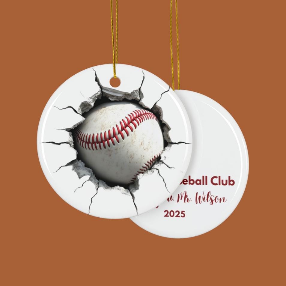 Cracked Baseball Ornament – Player Name & Jersey Number