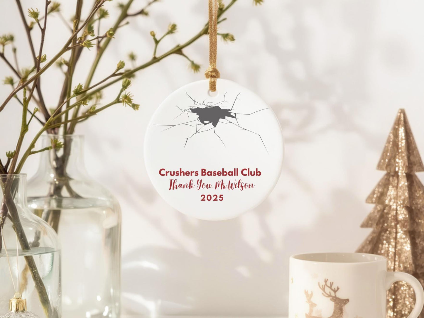 Cracked Baseball Coach Gift Ornament – Custom Team & Year