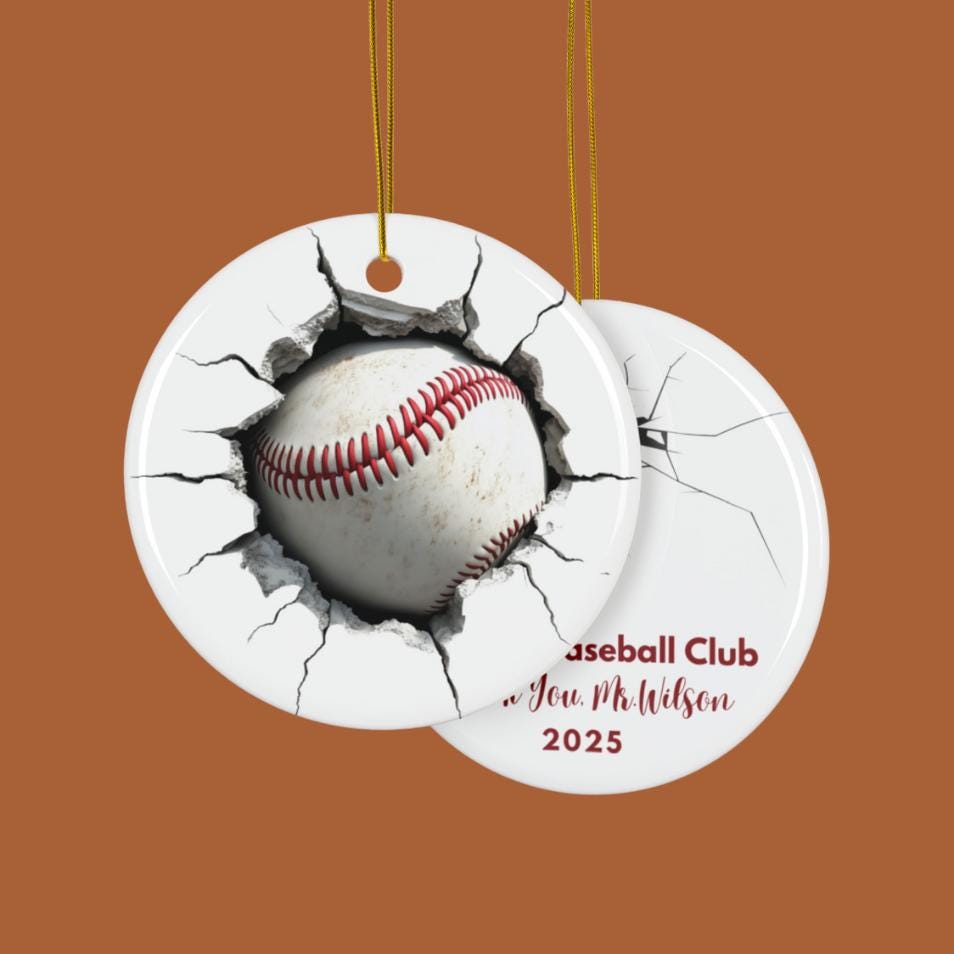 Cracked Baseball Coach Gift Ornament – Custom Team & Year