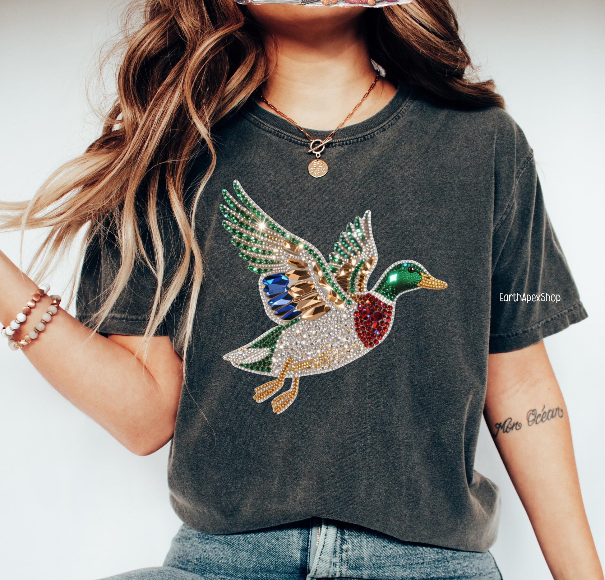 Rhinestone Duck PNG • T-Shirt Mug Sublimation Sparkly Bird Graphic