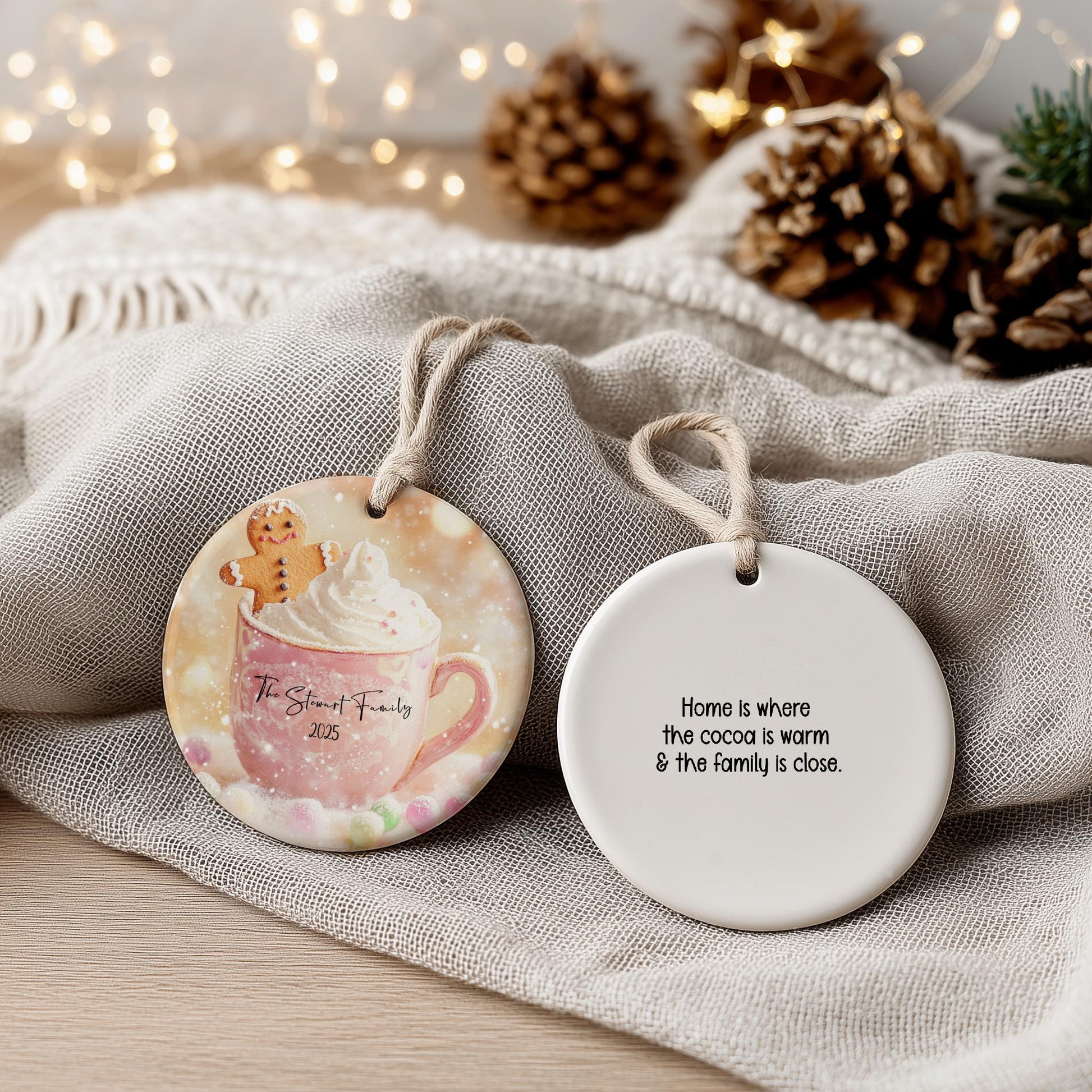 Gingerbread Hot Cocoa Family Love Ornament, Cozy Holiday Keepsake
