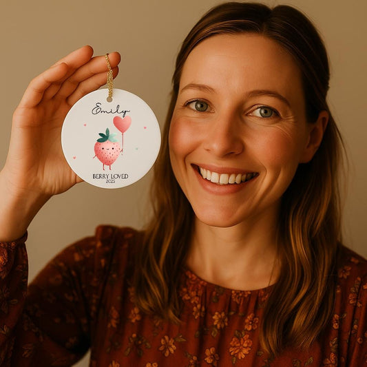 Personalized Strawberry Ornament: Love Strawberry Kids Gift, Baby Nursery Decor