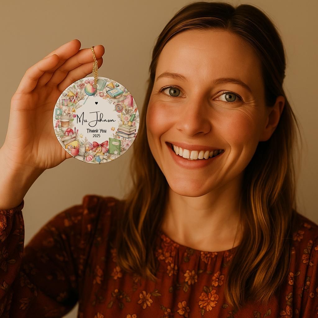 Personalized Teacher Ornament • Thank You Gift 2025 • End of Year Teacher Appreciation • Classroom Wreath