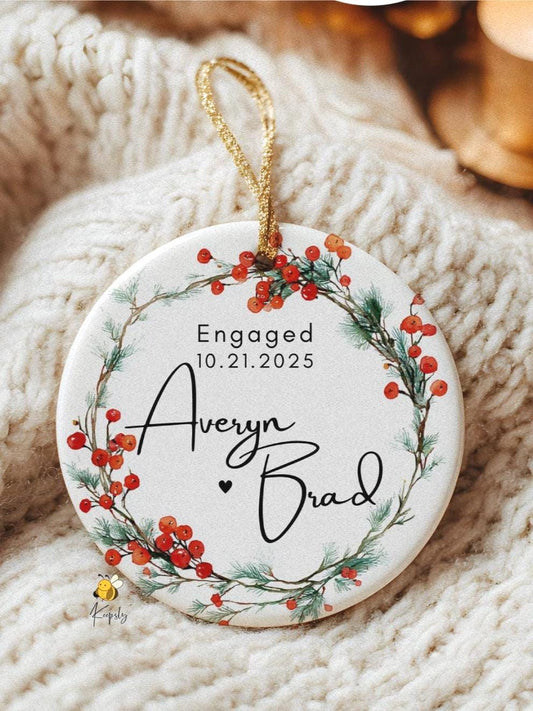 Personalized Engagement Ornament; Custom Name & Date Gift • Newly Engaged Keepsake • Holiday Couple Gift