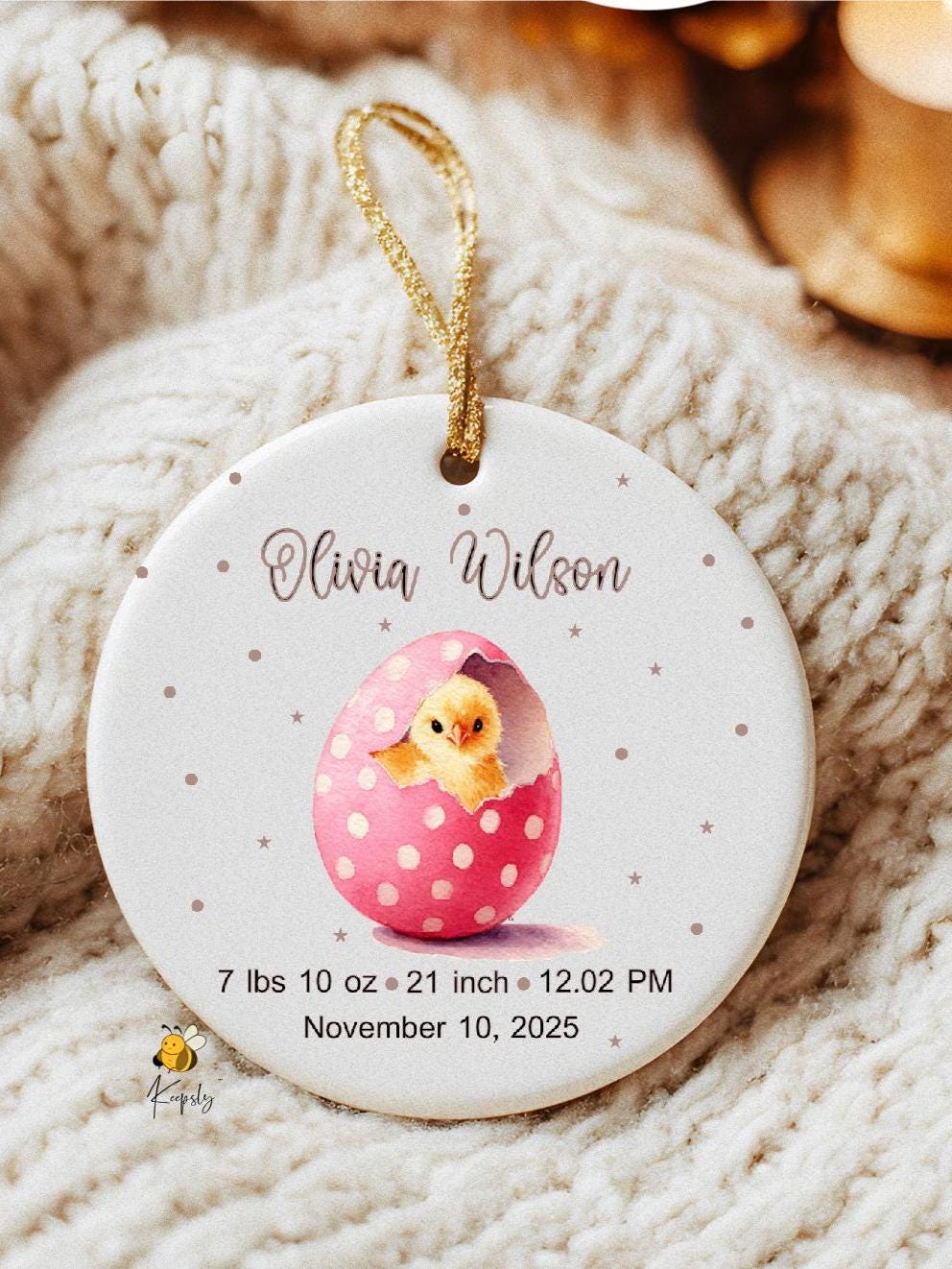 Personalized Newborn Ornament • Baby Girl Birth Stats Keepsake Nursery Decor