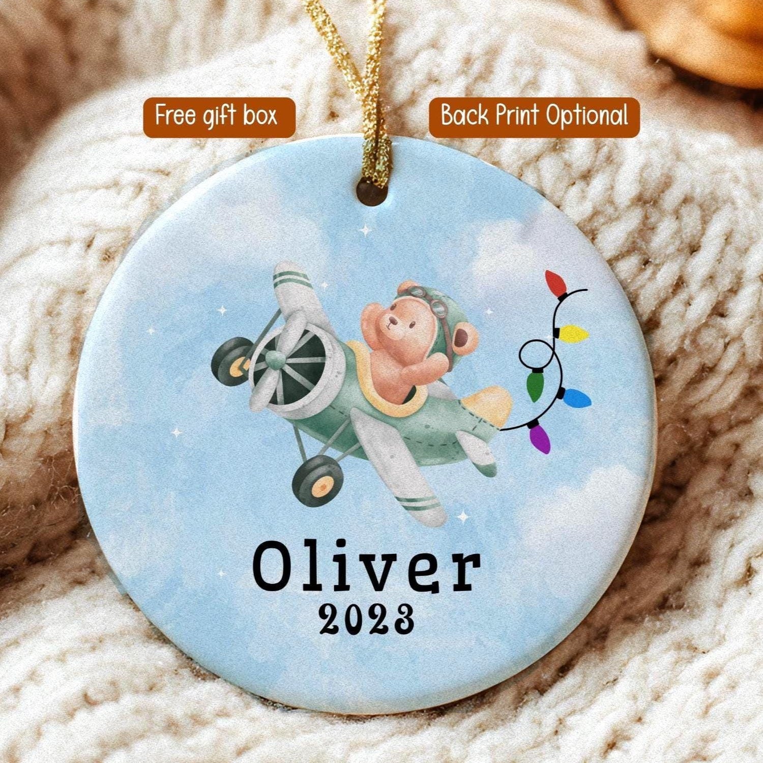 Boys Ornaments Plane Christmas Ornament Personalized Baby Boy Keepsake Gift from Grandparents