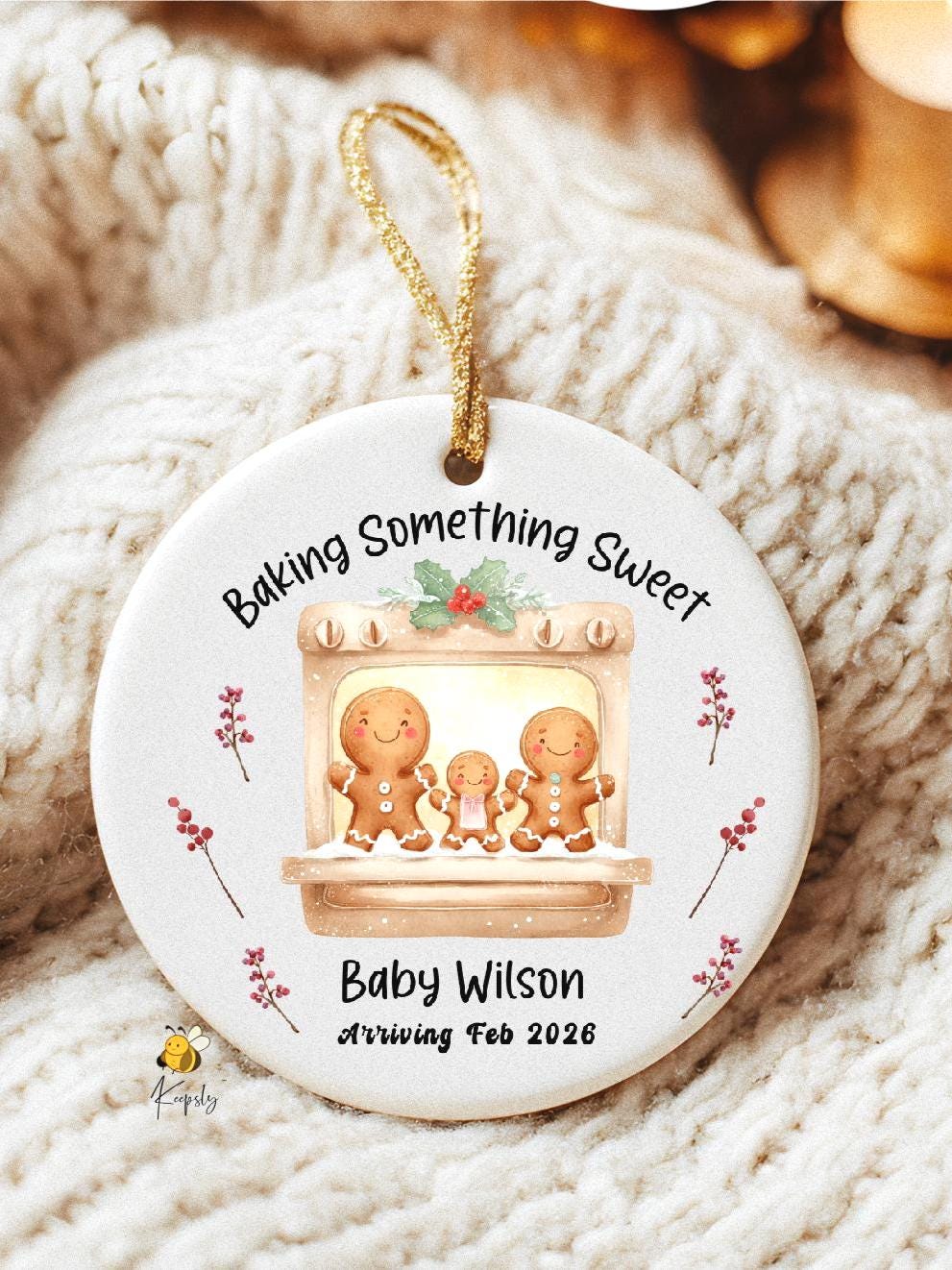 Pregnancy Reveal to Parents: Gingerbread Family, Expecting Ornament Baby Announcement Ornament Baking Something Sweet