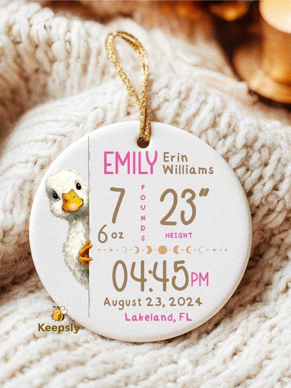 Peekaboo Birth Stats Ornament • Personalized Newborn Gift • Custom Baby Name Keepsake • Nursery Decor