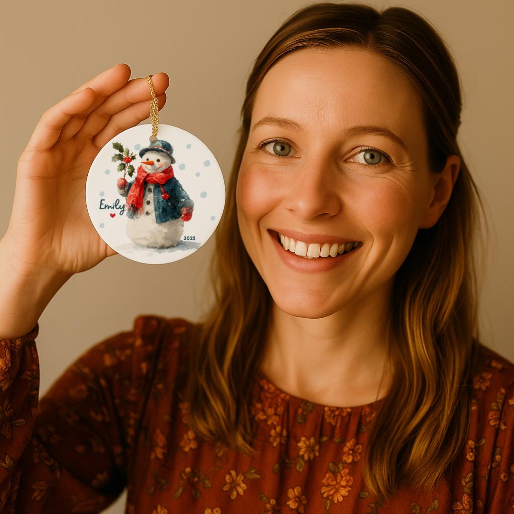 Personalized Snowman Ornament • Watercolor Kids Ornament
