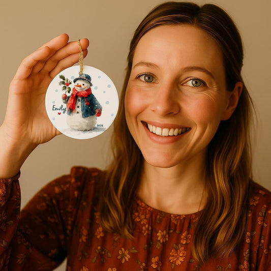 Personalized Snowman Ornament • Watercolor Kids Ornament
