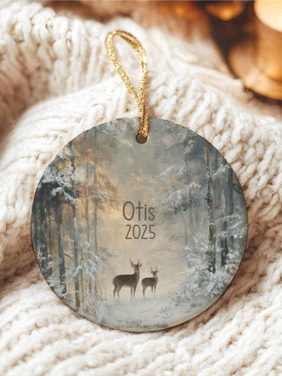 Deer Ornament Personalized Keepsake: Rustic Woodland Cottagecore Decor