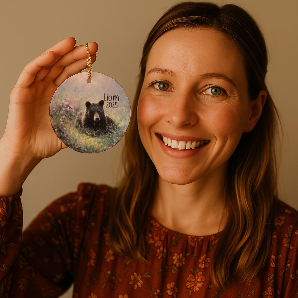 Bear Ornament Personalized Keepsake: Rustic Woodland Cottagecore Decor