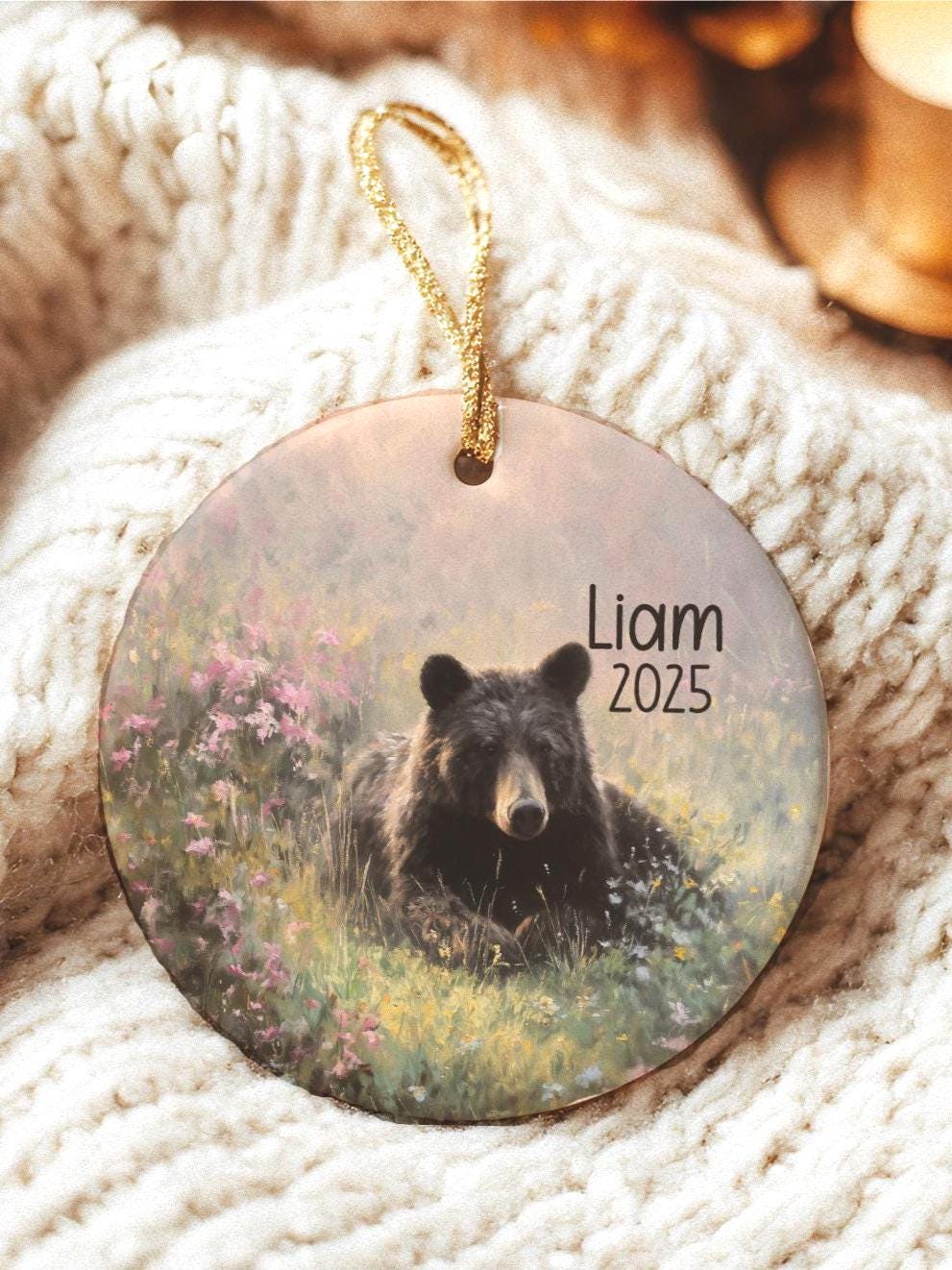 Bear Ornament Personalized Keepsake: Rustic Woodland Cottagecore Decor