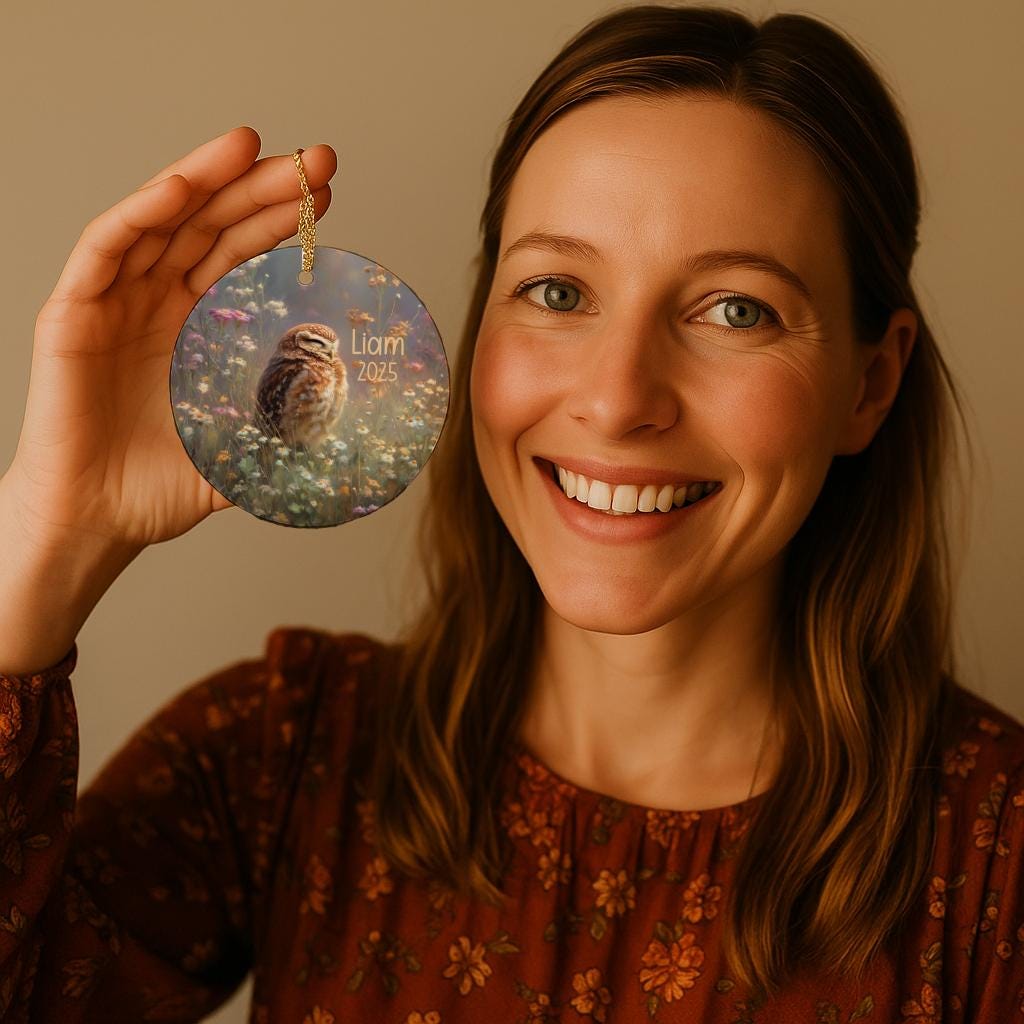 Owl Ornament Personalized Keepsake: Rustic Woodland Cottagecore Decor