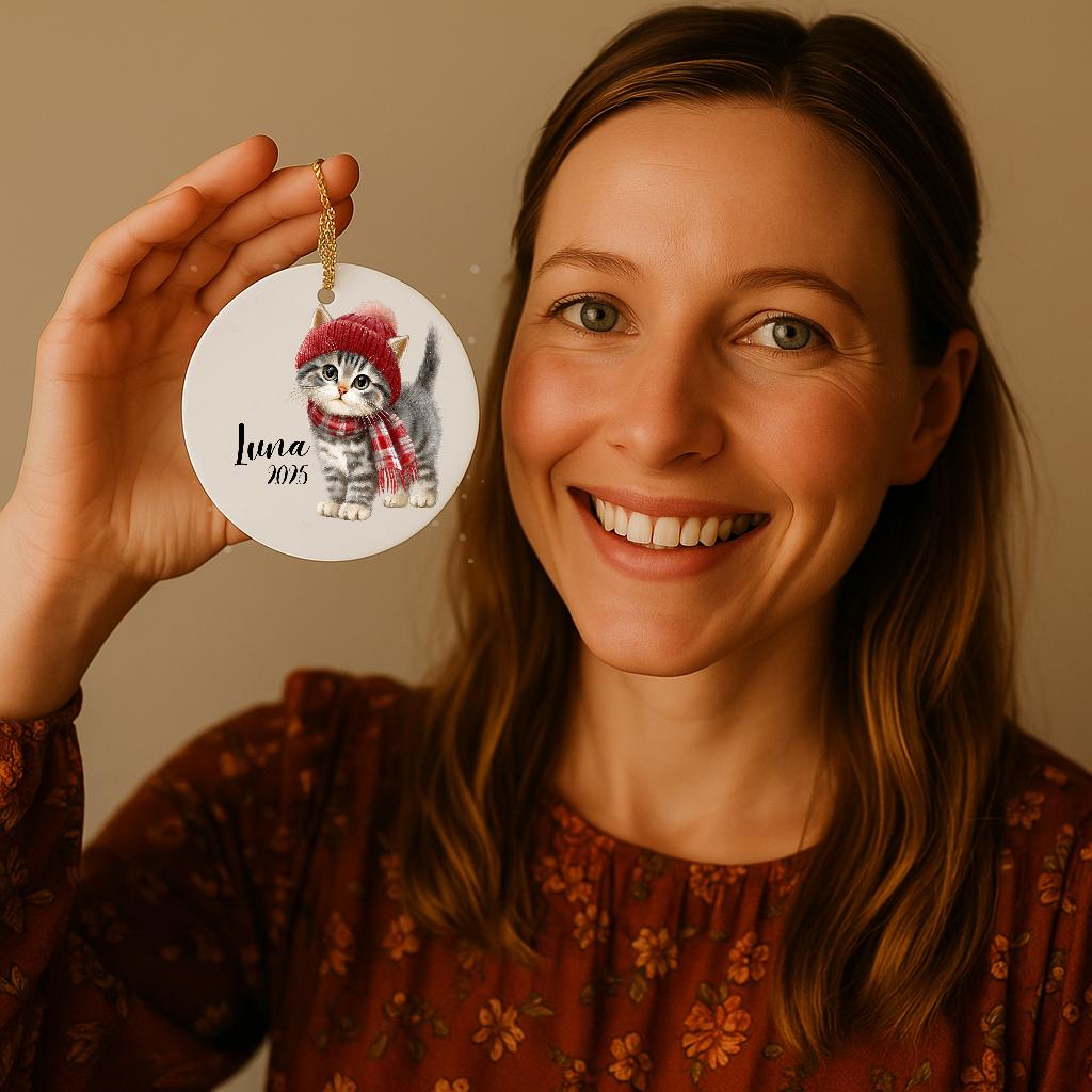 Winter Cat Ornament • Personalized Kitten Keepsake • Remembrance Gift