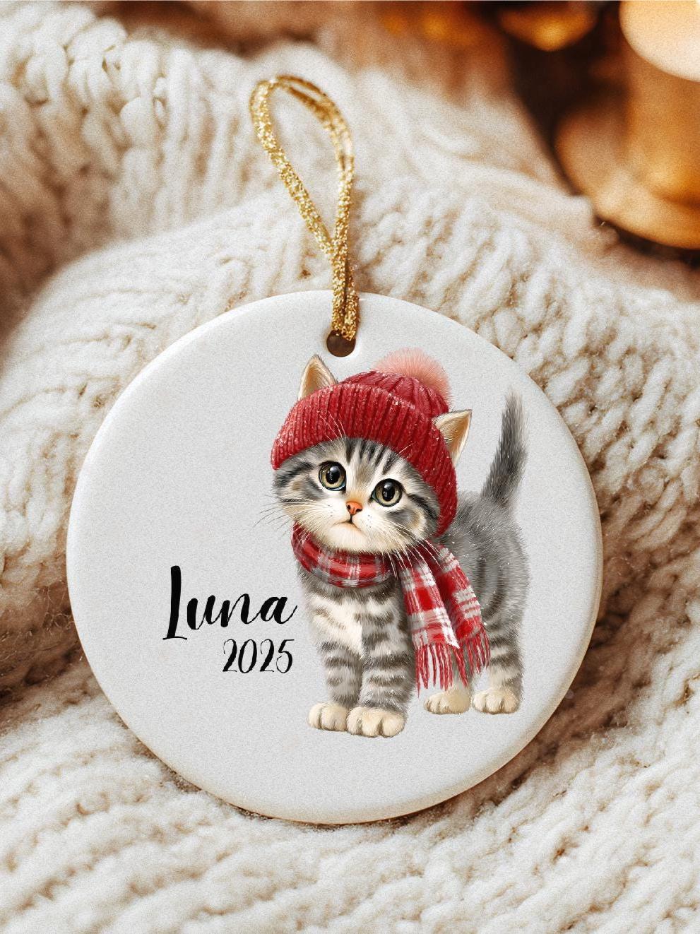 Winter Cat Ornament • Personalized Kitten Keepsake • Remembrance Gift